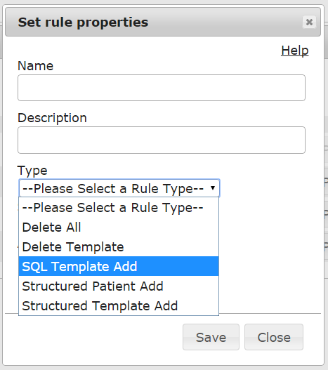 Screenshot Selecting SQL Template Add Rule